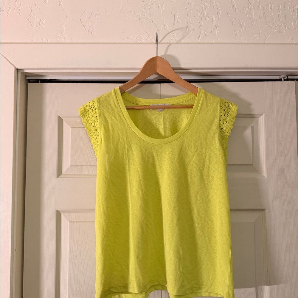LOFT Lime Tank with Lace Sleeves